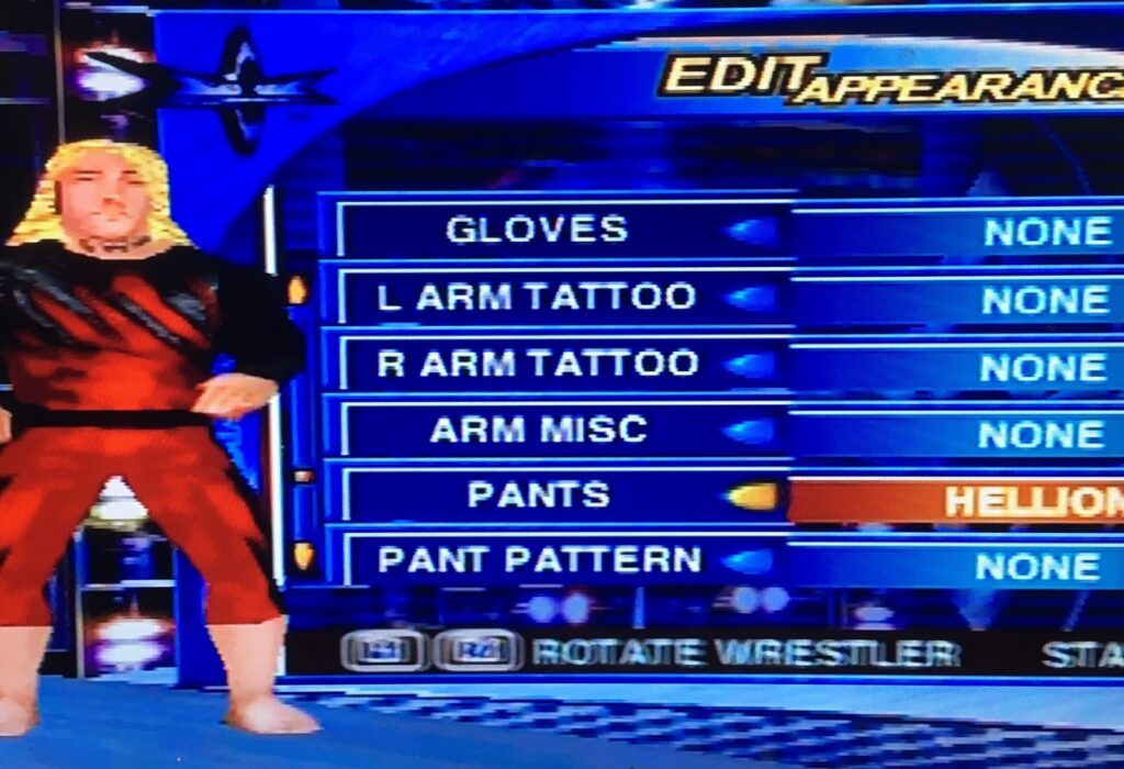 wcw-mayhem-review-roster-create-a-wrestler-kane-UPDATE WCW Mayhem create a character screen with Kane's attire