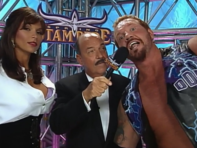 wcw-spring-stampede-2000-ddp-kimberly DDP (w/ Kimberly) talks to Gene Okerlund at Spring Stampede 2000