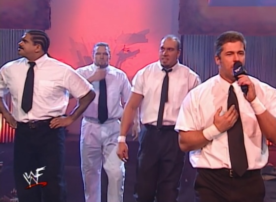 Right to Censor (Godfather, Bull Buchanan, Val Venis and Steven Richards) arrive at WWF Unforgiven 2000
