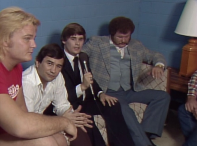 Starrcade 83 - Schiavone in Harley Race's dressing room with Vaneltine & Brisco
