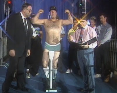 Paul Heyman at the weigh in for his clash of the sexes battle with Madusa at WCW Clash of the Champions 21