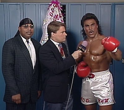 Tony Schiavone interviews Johnny B. Badd and Teddy Long at WCW Clash of the Champions 21 