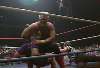 NWA CLASH OF THE CHAMPIONS 1 - 1988: Sting holds Ric Flair in the Scorpion Death Lock in the closing moments of their World Title Match