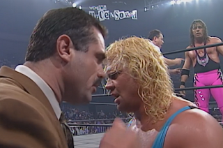 WCW Uncensored 1998 - Curt Hennig consults Rick Rude before facing Bret 'The Hitman' Hart