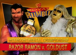 WWF / WWE Royal Rumble 1996: Goldust challenged Razor Ramon for the WWF Intercontinental Championship