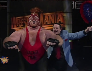 WWE / WWF - WRESTLEMANIA 12 - Vader (w/ Jim Cornette) teamed with Owen Hart and British Bulldog to Face Ahmed Johnson, Yokozuna, and Jake 'The Snake' Roberts