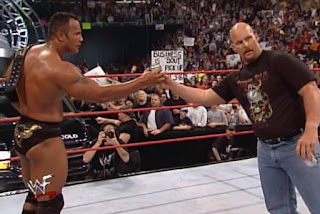 WWF Backlash 2000 - The Rock and Stone Cold celebrate with a beer