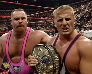 WWE / WWF - Badd Blood: In Your House 18 - Owen Hart (w/ Jim Neidhart) celebrates being a 2 time Intercontinental Champion