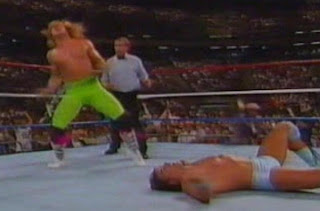 WWF / WWE Summerslam 1989 - Shawn Michaels celebrates after flooring Rick Martel