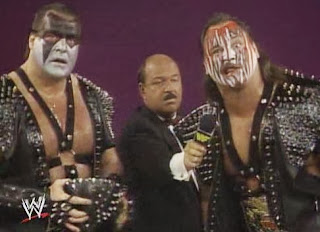 WWF / WWE: Wrestlemania 5 - Demolition talk about their upcoming tag team title match against The Warlord, The Barbarian and Mr. Fuji