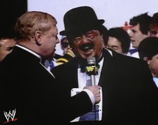 WWF / WWE: Wrestlemania 5 - Mr. Fuji is interviewed by Lord Alfred Hayes about his participation in the Demolition vs. Powers of Pain WWF Tag Team Title match