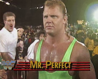 WWF / WWE: Wrestlemania 5 - Mr. Perfect gets ready to face 'The Blue Blazer' Owen Hart