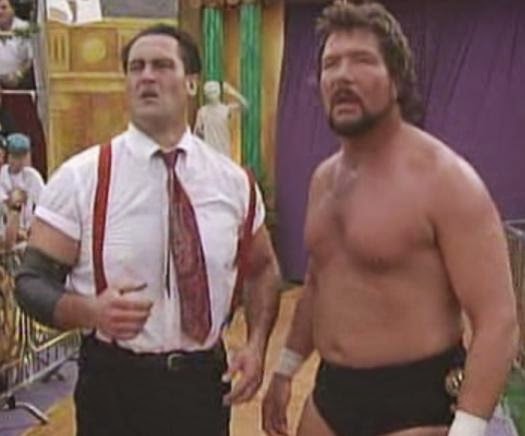 WWE / WWF WRESTLEMANIA 9: Money Inc. find out they'll lose the belts if they walk out of their match with Hogan and Beefcake