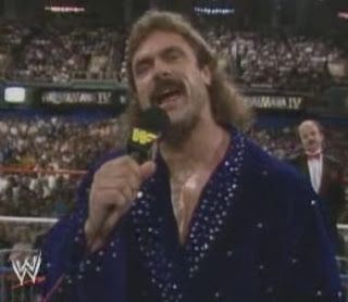 WWF / WWE WRESTLEMANIA 4: 'Ravishing' Rick Rude gets ready for battle against Jake 'The Snake' Roberts