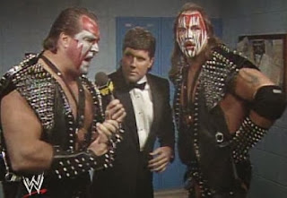 WWF / WWE: Wrestlemania 6 - Demolition are interviewed by Sean Mooney about their tag team title shot against The Colossal Connection