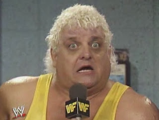 WWF / WWE - Wrestlemania 6: Dusty Rhodes and Saphire faced Randy Savage and Sensational Sherri. Rhodes' face says it all