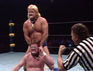 NWA Starrcade 83: A Flare for the Gold - Greg Valentine hurts Roddy Piper in their classic Dog Collar Match