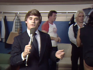 NWA Starrcade 83: A Flare for the Gold - Tony Schiavone hangs out backstage as Roddy Piper talks to Ric Flair and Mark Youngblood