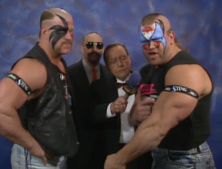 WCW Wrestlewar 1990 - The Road Warriors show their support for an injured Sting