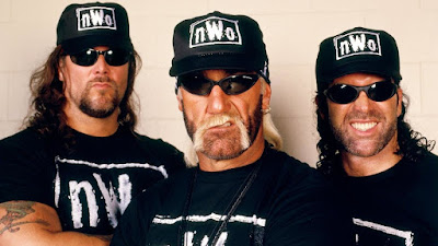 Scott Hall with Hulk Hogan and Kevin Nash as The New World Order