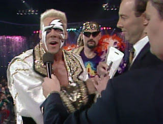 WCW Clash of the Champions 18 Review - Jesse 'The Body' Ventura, Kip Frey and Tony Schiavone look on as Sting signs a contract to face Lex Luger