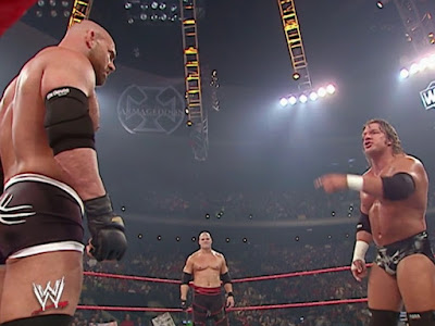 WWE Armageddon 2003 - Kane, HHH, and Goldberg prepare for war