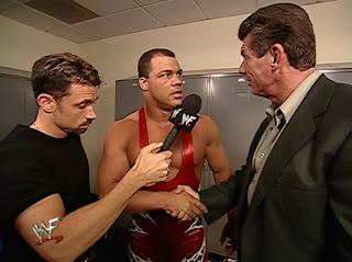 WWE / WWF No Mercy 2001 - Vince McMahon wishes Kurt Angle luck