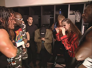 Stephanie McMahon gives The Alliance a pep-talk at WWF Invasion 2001