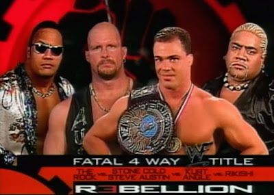 WWE / WWF Rebellion 2000 - Kurt Angle defended the WWF title against Steve Austin, The Rock, and Rikishi in a fatal fourway