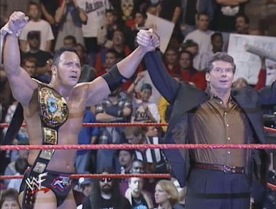 WWE / WWF Survivor Series 1998 Deadly Game - Vince McMahon celebrates with new WWF Champion The Rock