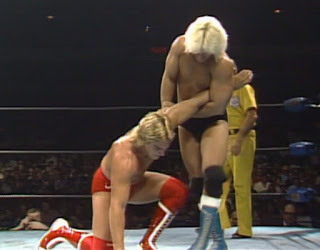 NWA Starrcade 1985 - Buddy Landel works Terry Taylor's arm.